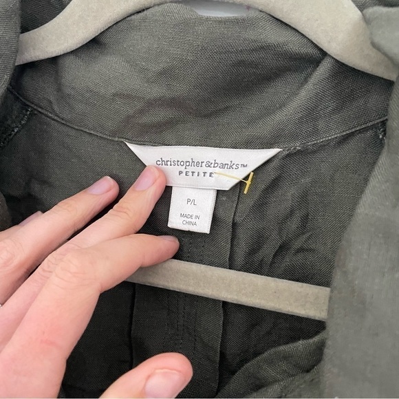 Christopher + Banks Linen Blend Olive Green Zip Tie Jacket Large - Picture 3 of 6